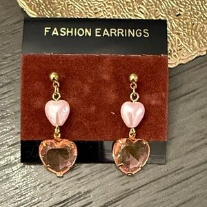 Heart‎ Drop Earrings with Pink and Gold Accents NWT